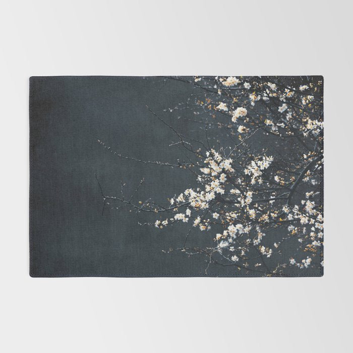 White Blossom Flowers on Blue Texture - Tree - Elegant Floral - Nature photography Rug Gallery Image 2