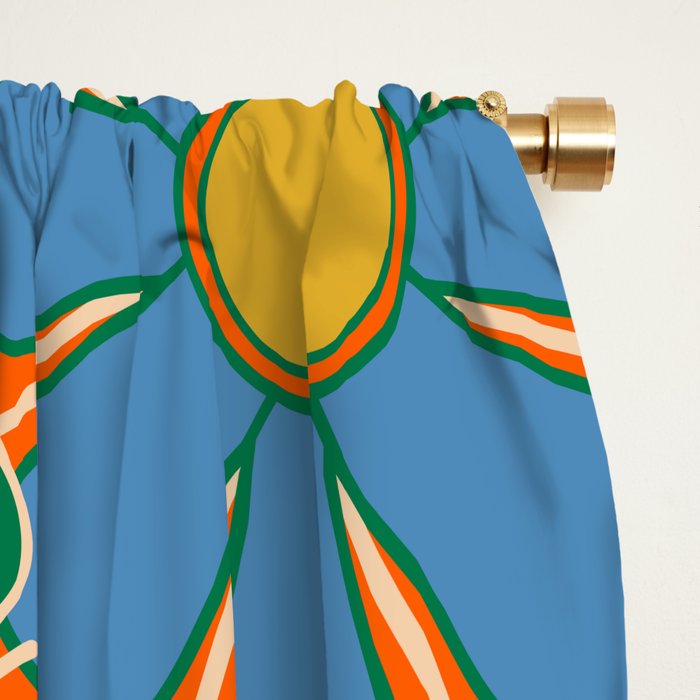 Groovy Floral Garden Orange Blue Green Mustard Yellow 60s 70s Flower Pattern Window Curtain Gallery Image 2