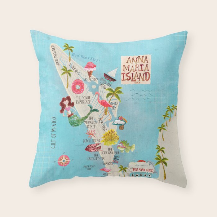 Anna Maria Island Map Throw Pillow Gallery Image 1