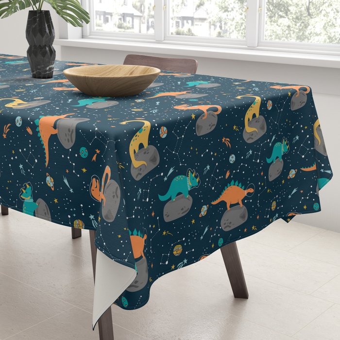 Dinosaurs Floating on an Asteroid Tablecloth Gallery Image 3