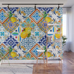 Tiles,mosaic,azulejo,quilt,Portuguese,majolica,lemons,citrus. Wall Mural Gallery Image 1