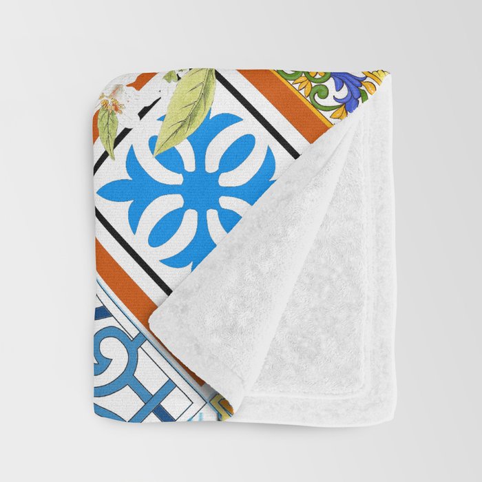 Tiles,mosaic,azulejo,quilt,Portuguese,majolica,lemons,citrus. Throw Blanket Gallery Image 3