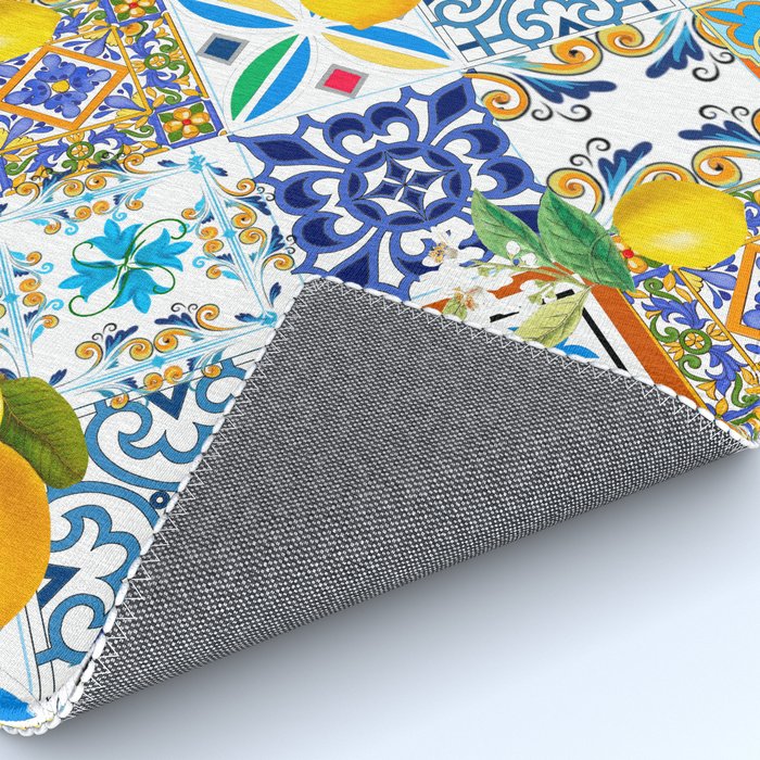 Tiles,mosaic,azulejo,quilt,Portuguese,majolica,lemons,citrus. Rug Gallery Image 4