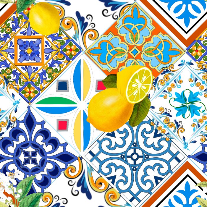 Tiles,mosaic,azulejo,quilt,Portuguese,majolica,lemons,citrus. Coffee Mug Gallery Image 2