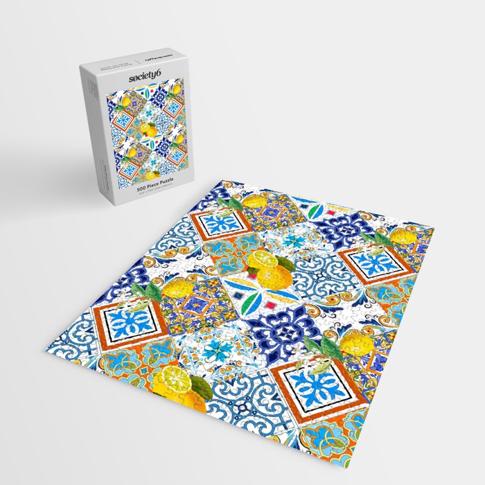 Tiles,mosaic,azulejo,quilt,Portuguese,majolica,lemons,citrus. Jigsaw Puzzle Gallery Image 2