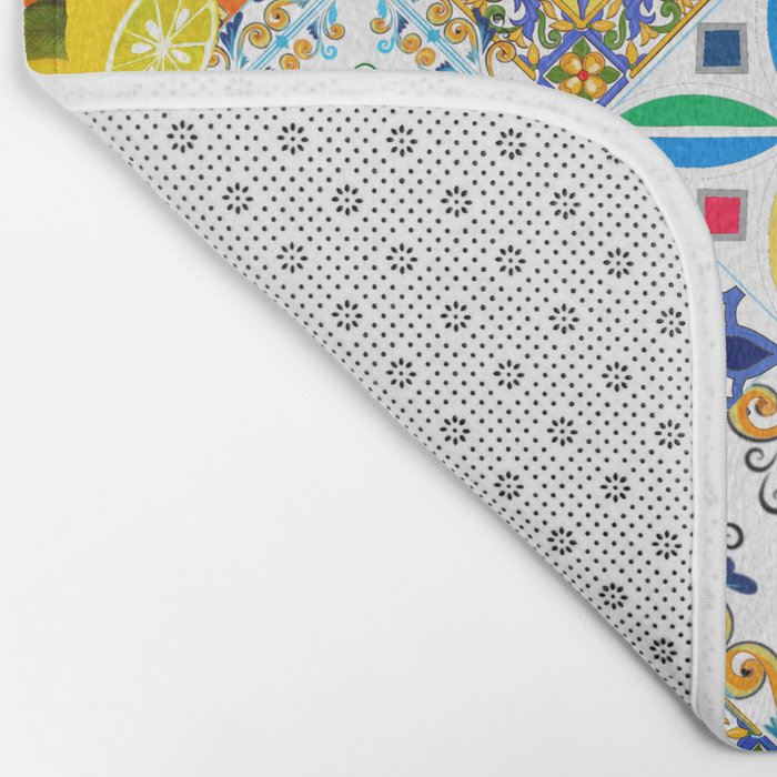 Tiles,mosaic,azulejo,quilt,Portuguese,majolica,lemons,citrus. Bath Mat Gallery Image 2