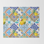 Tiles,mosaic,azulejo,quilt,Portuguese,majolica,lemons,citrus. Throw Blanket Gallery Image 2