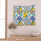 Tiles,mosaic,azulejo,quilt,Portuguese,majolica,lemons,citrus. Wall Tapestry Gallery Image 2