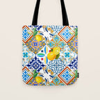 Tiles,mosaic,azulejo,quilt,Portuguese,majolica,lemons,citrus. Tote Bag Gallery Image 1