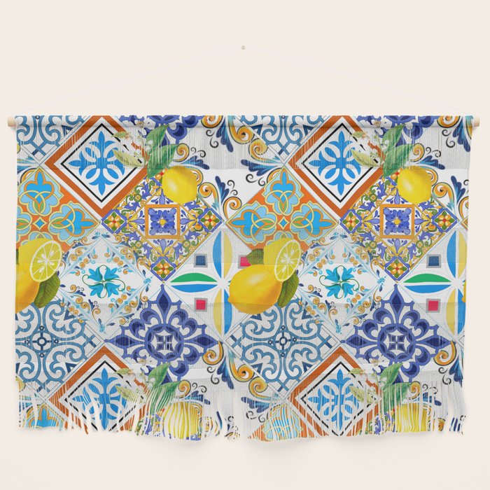 Tiles,mosaic,azulejo,quilt,Portuguese,majolica,lemons,citrus. Wall Hanging Gallery Image 1