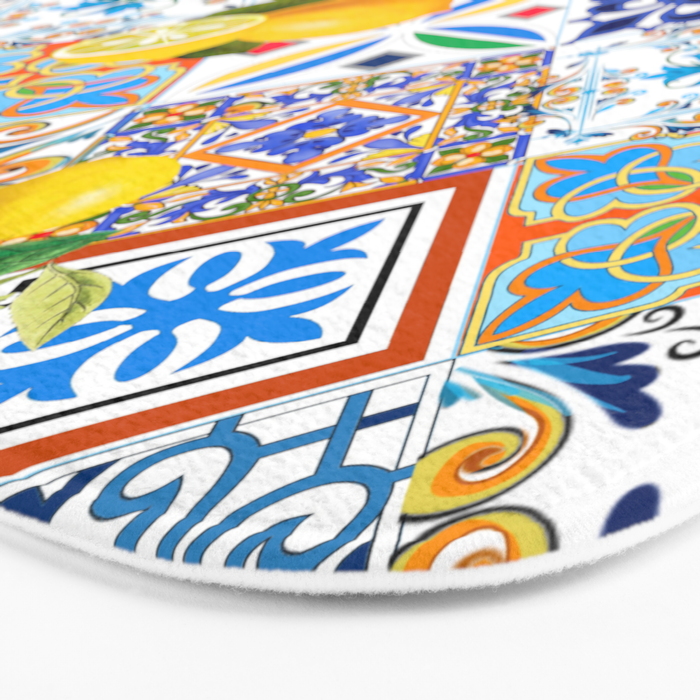 Tiles,mosaic,azulejo,quilt,Portuguese,majolica,lemons,citrus. Bath Mat Gallery Image 3