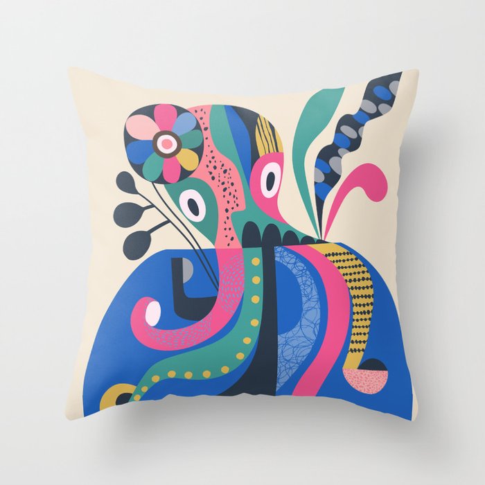 Mid Century Octopus Throw Pillow Gallery Image 1