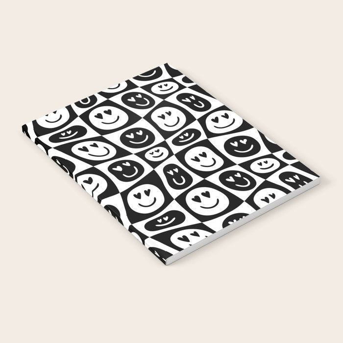 Black and white checkered love face pattern Notebook Gallery Image 2