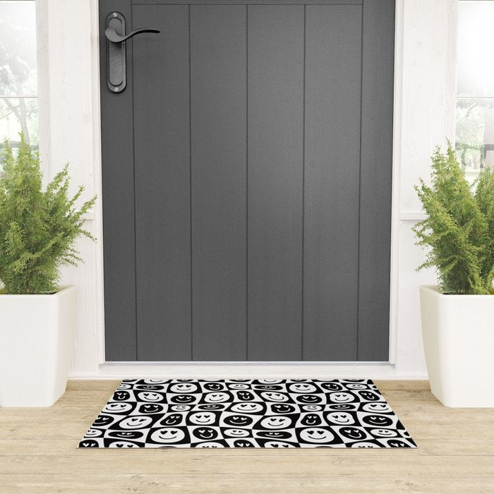Black and white checkered love face pattern Welcome Mat Gallery Image 3