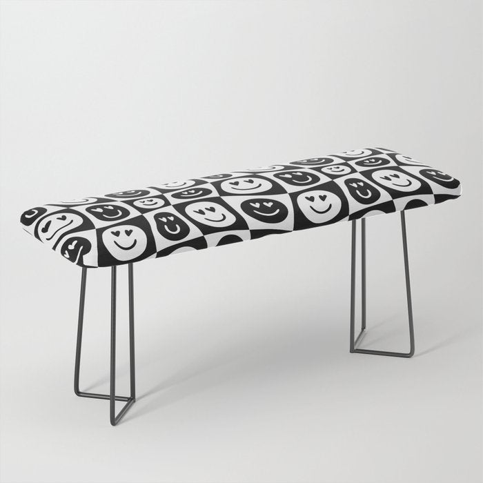Black and white checkered love face pattern Bench Gallery Image 1