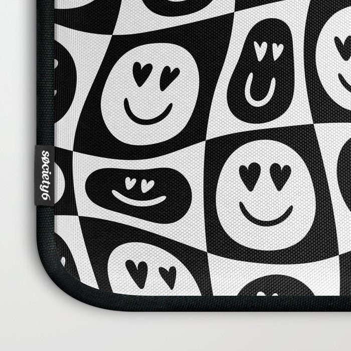 Black and white checkered love face pattern Laptop Sleeve Gallery Image 3