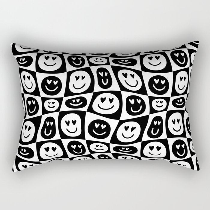 Black and white checkered love face pattern Rectangular Pillow Gallery Image 1