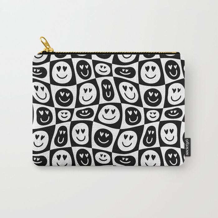Black and white checkered love face pattern Carry All Pouch Gallery Image 1