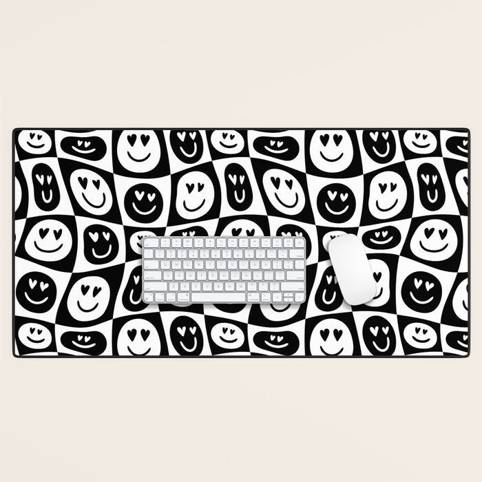 Black and white checkered love face pattern Desk Mat Gallery Image 1