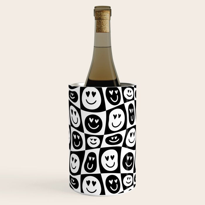 Black and white checkered love face pattern Wine Chiller Gallery Image 3