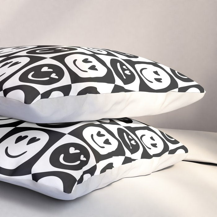 Black and white checkered love face pattern Pillow Sham Gallery Image 3
