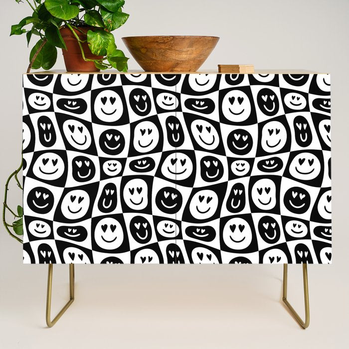 Black and white checkered love face pattern Credenza Gallery Image 1
