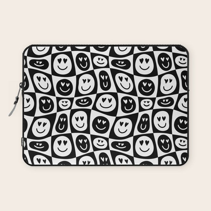 Black and white checkered love face pattern Laptop Sleeve Gallery Image 1