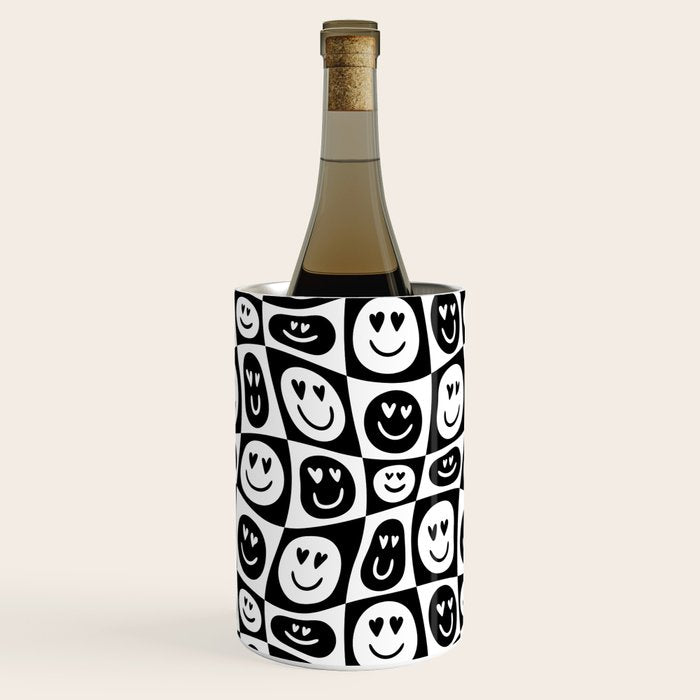 Black and white checkered love face pattern Wine Chiller Gallery Image 2