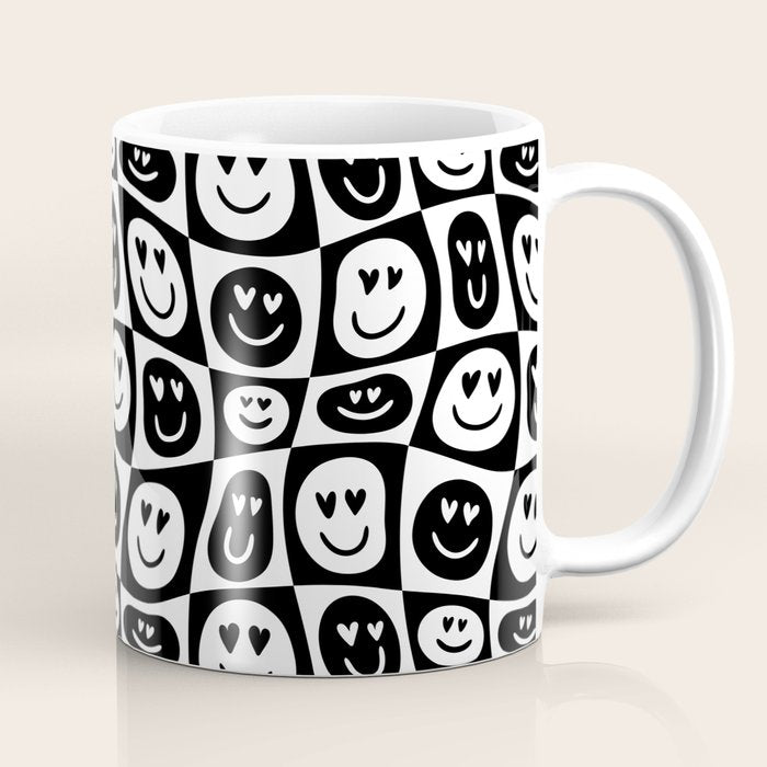 Black and white checkered love face pattern Coffee Mug Gallery Image 1