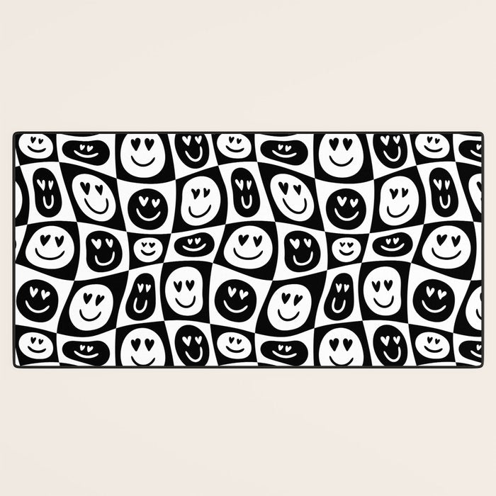 Black and white checkered love face pattern Desk Mat Gallery Image 3