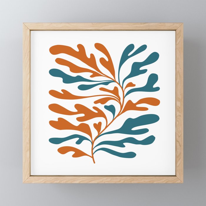 Modern Leaf Abstract Orange and Teal Mini Art Print Gallery Image 1