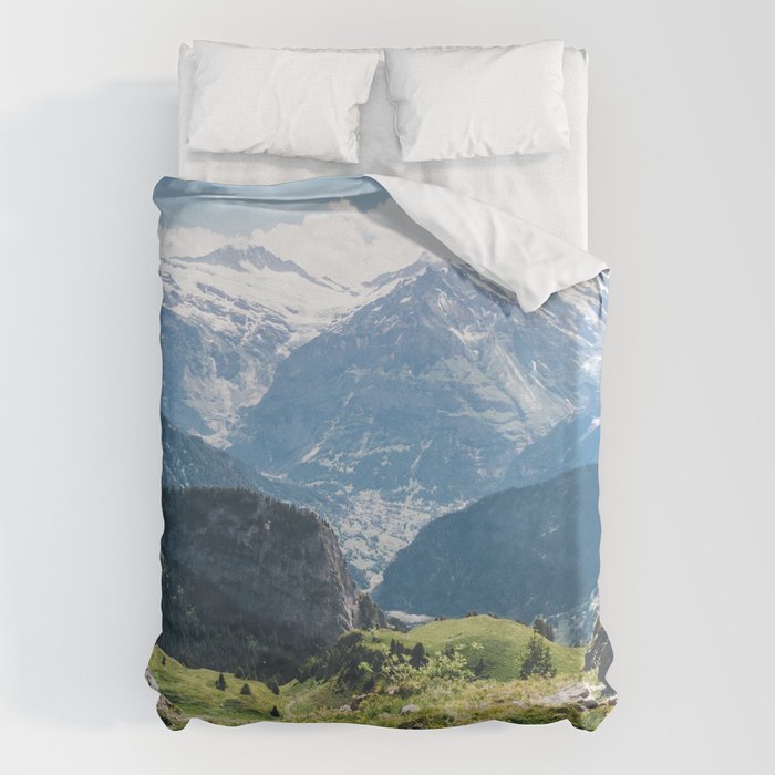 Swiss Alps Summer Landscape - Nature Photography - Jungfrau Mountain Peak Duvet Cover Gallery Image 1