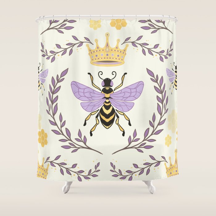 Queen Bee - Lavander Purple and Yellow Shower Curtain Gallery Image 1