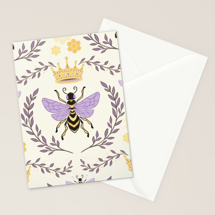 Queen Bee - Lavander Purple and Yellow Stationery Card Gallery Image 2