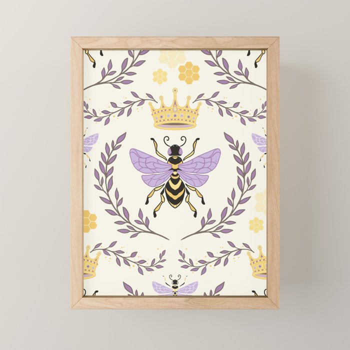 Queen Bee - Lavander Purple and Yellow Mini Art Print Gallery Image 1