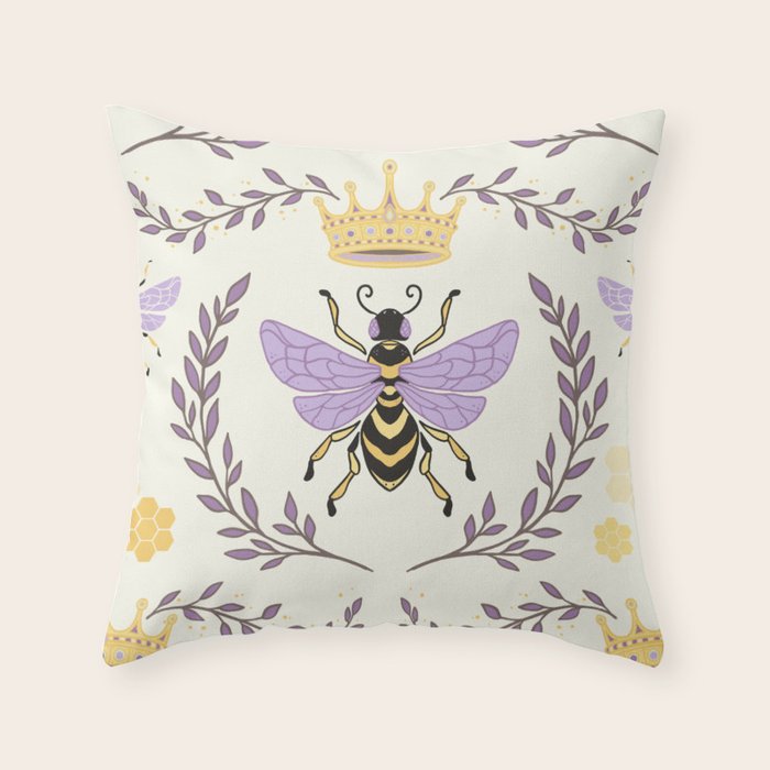 Queen Bee - Lavander Purple and Yellow Throw Pillow Gallery Image 1