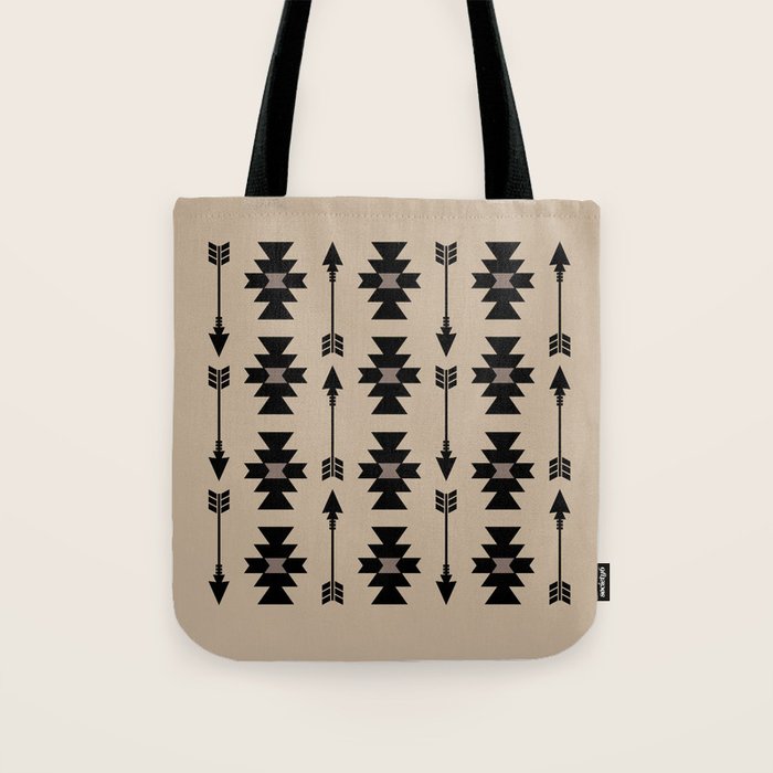 Southwestern Arrow Pattern 232 Black and Beige Tote Bag Gallery Image 1