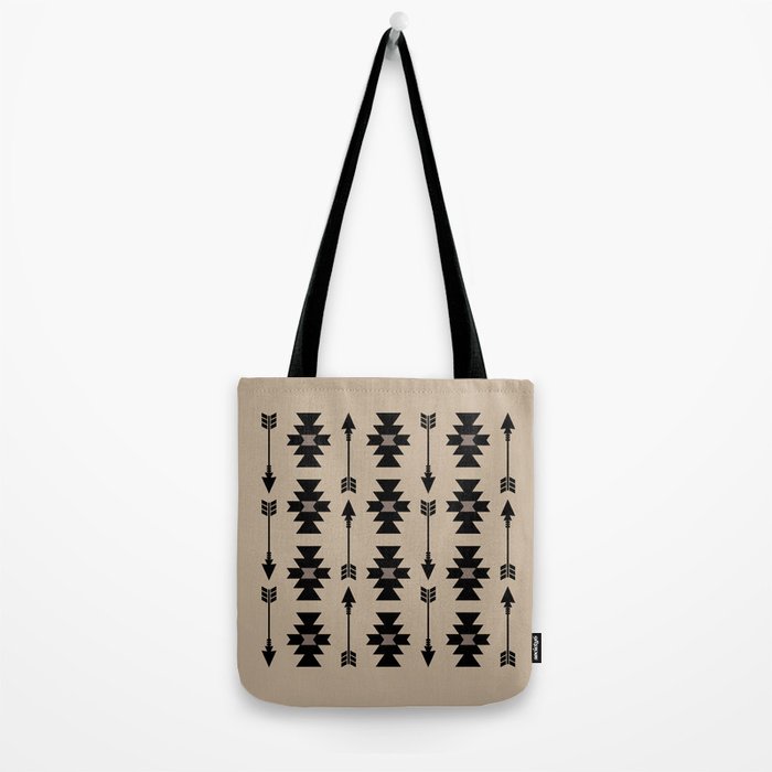 Southwestern Arrow Pattern 232 Black and Beige Tote Bag Gallery Image 2