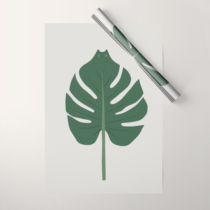 Cat and Plant 24: Meowstera Leaf Wrapping Paper Gallery Image 1