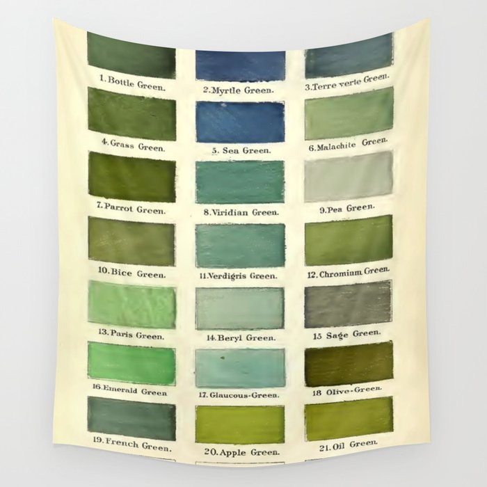 Vintage Color Chart- Green Hues Wall Tapestry Gallery Image 1
