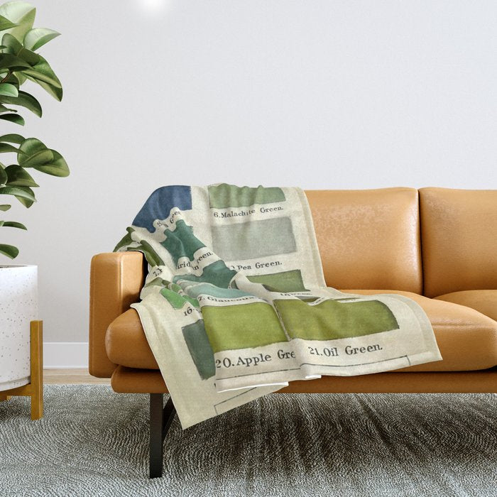 Vintage Color Chart- Green Hues Throw Blanket