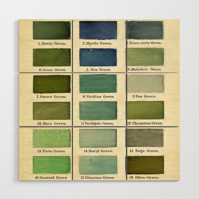 Vintage Color Chart- Green Hues Wood Wall Art Gallery Image 1