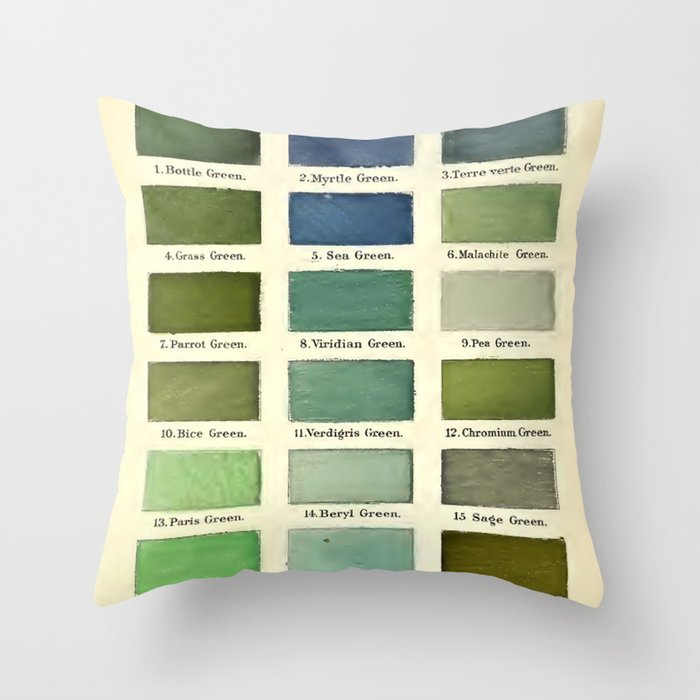 Vintage Color Chart- Green Hues Throw Pillow Gallery Image 6