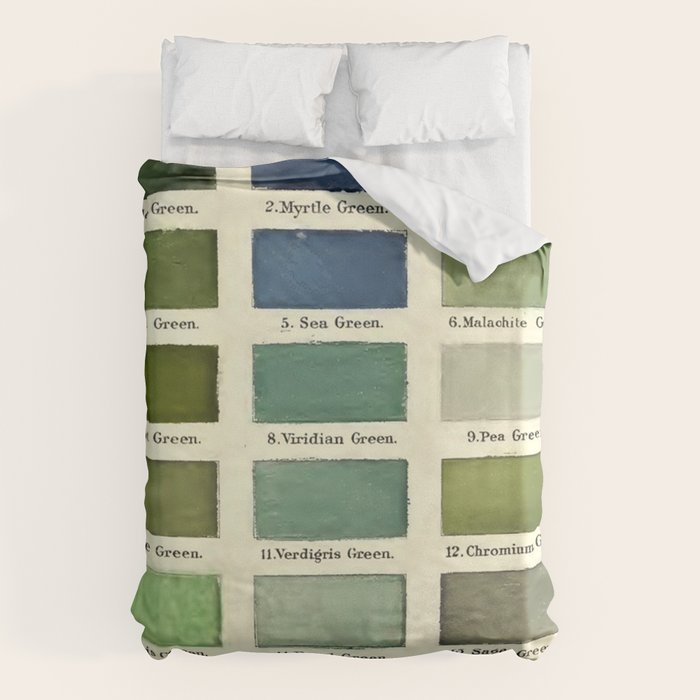 Vintage Color Chart- Green Hues Duvet Cover