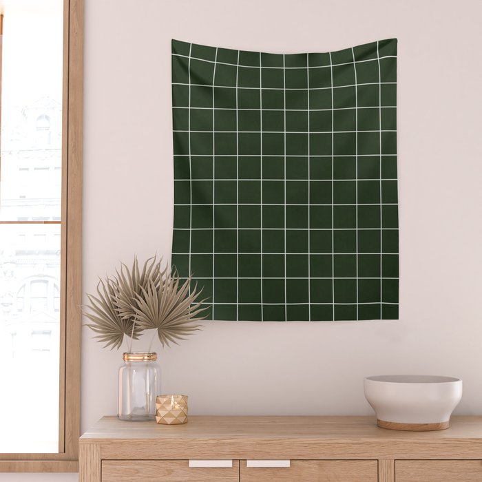 Small Grid Pattern - Deep Green Wall Tapestry Gallery Image 2