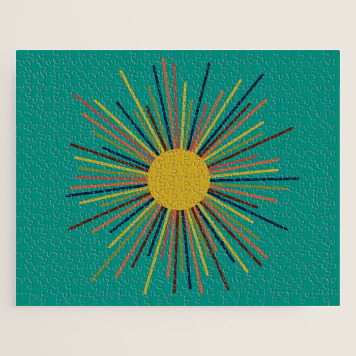 Mid Mod Sun II on Turquoise Teal Jigsaw Puzzle Gallery Image 1