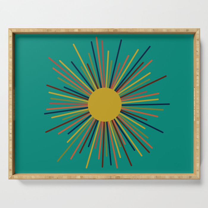 Mid Mod Sun II on Turquoise Teal Serving Tray Gallery Image 1
