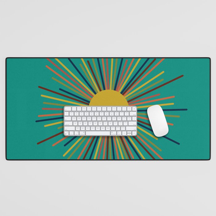 Mid Mod Sun II on Turquoise Teal Desk Mat Gallery Image 1