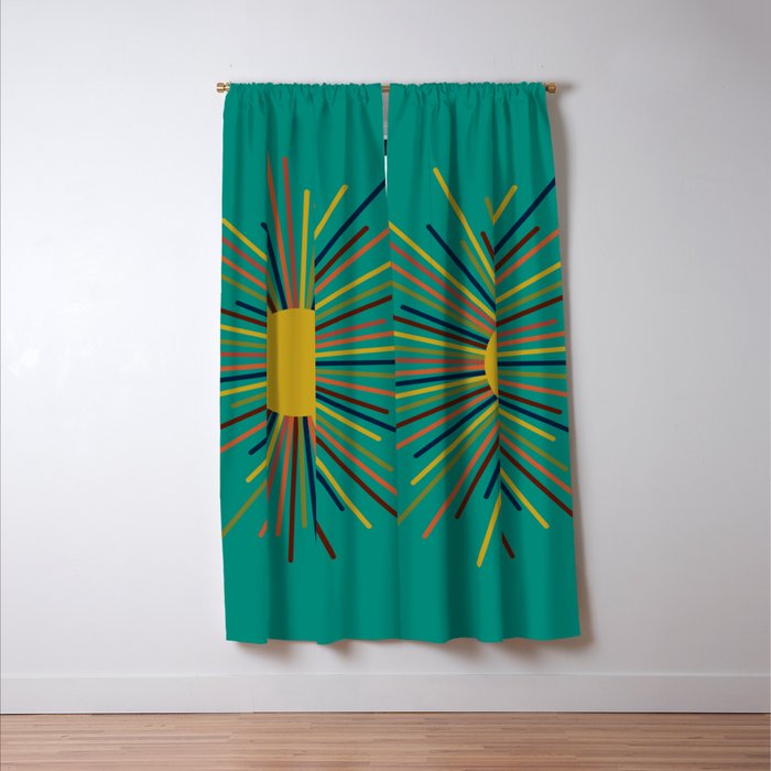 Mid Mod Sun II on Turquoise Teal Window Curtain Gallery Image 3