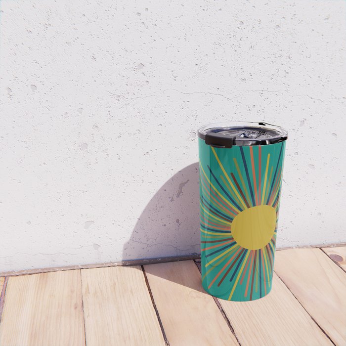Mid Mod Sun II on Turquoise Teal Travel Mug Gallery Image 4